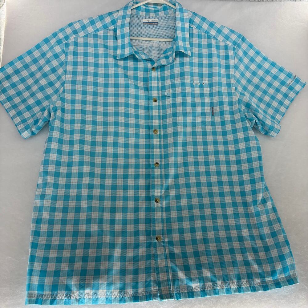 Columbia PFG Men's XXL Blue Plaid Button Down Fishing Shirt Used Good Condition